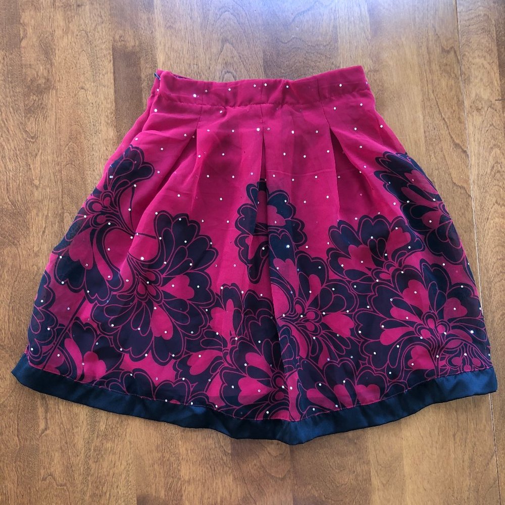 Dressy Red and Black Sheer Print Justice Skirt